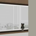 White Window Blinds In Modern Room Interior With Small Doll Standing Beside