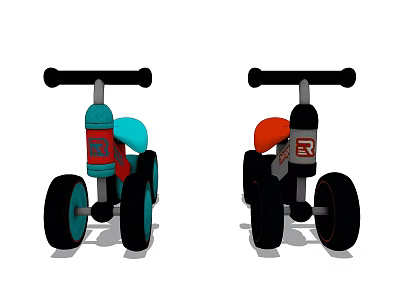 Colorful Children's Tricycles with Blue and Red Seats Black Handlebars and Wheels 3d model