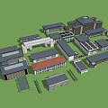 Modern Office Building Complex With Connected Structures And Central Courtyard Design 3d model