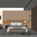 Modern Hotel Room Interior With King Bed Wooden Cabinets Sofa And Decorative Lighting
