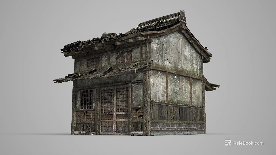 Ancient Traditional Architecture With Weathered Roof Wooden Structure And Old Walls 3d model 