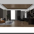 Modern Office Interior Design With Sofa Plant Desk Chair Bookshelf And Wooden Floor