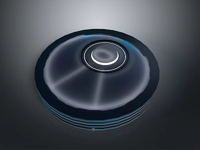 Sleek Modern Circular Tech Gadget Featuring Blue Edge And Concentric Glowing Rings 3d model