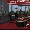 Modern Office Chairs in Christmas Festive Office Workspace With Tree and Gift Boxes