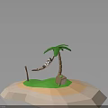 Relaxing Furniture Hammock On Tropical Island With Palm Tree Grass And Wooden Crate