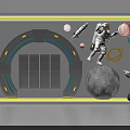 Creative Space Themed Display With Astronaut Planets Rocket Moon And Decorative Elements 3d model
