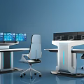 Modern Office Workstation Desk With Multiple Monitors And Ergonomic Chairs 3d model