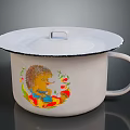 Vintage Enamel Mug With Lid Featuring Hedgehog Illustration Flowers And Fruits