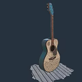 Artistic Acoustic Guitars Display With Hand-Painted Artwork And Colorful Frames On Wooden Surface
