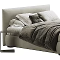 Modern Minimalist Bedroom Interior With Striped Bedding Gray Pillows And Nightstand