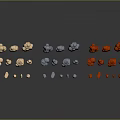 Wood and Stone Display Samples with Various Colored Blocks Arranged in Rows 3d model