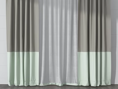 Layered Grey White And Light Green Curtains For Home Window Decor Design 3d model