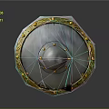 Round Metal Shield with Golden Decorative Edges Central Rivets and Polished Surface Design