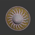 Ancient Round Shield Weapon with Sun Ray Design Yellow Background and Silver Center 3d model