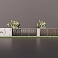 Brick Building Exterior Wall With Black Metal Gates Green Shrubs And Water Reflection