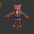 Cartoon Cat Character In Blue Outfit Riding Unicycle With Yellow Stripes