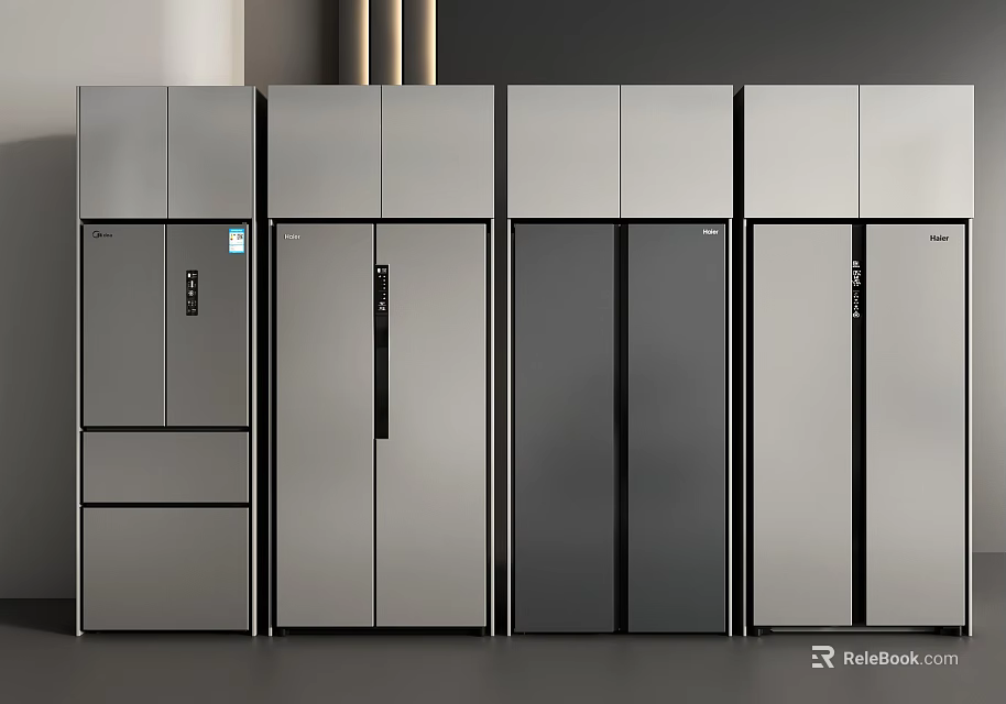 Modern Sleek Gray Refrigerators And Freezers With Stainless Steel Finish And Multi door Design 3d model 