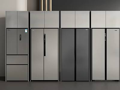 Modern Sleek Gray Refrigerators And Freezers With Stainless Steel Finish And Multi door Design 3d model