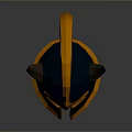 3D Model Warrior Helmet Featuring Orange Blue Horned Design And Yellow Accent