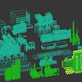 Industrial Equipment In Manufacturing Plant With Storage Tanks Chimneys And Piping Systems
