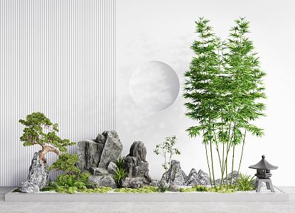 New Chinese style landscape sketch courtyard landscape sketch rockery stone pine bamboo 3d model