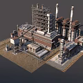 Industrial Factory Facility Featuring Steel Structure Building Chimney Pipes and Crane