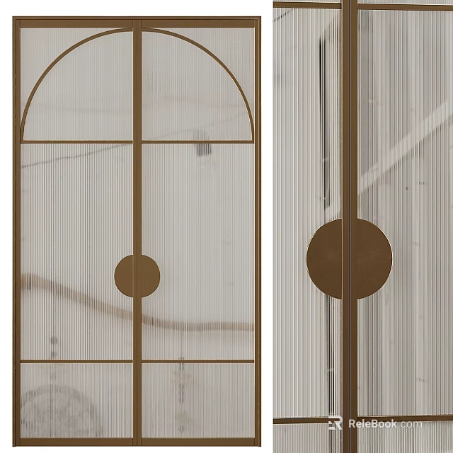 Modern Luxury Room Divider Screen Featuring Metal Glass Lines And Circular Decorations 3d model 