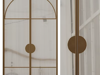 Modern Luxury Room Divider Screen Featuring Metal Glass Lines And Circular Decorations 3d model