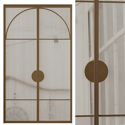 Modern Luxury Room Divider Screen Featuring Metal Glass Lines And Circular Decorations 3d model