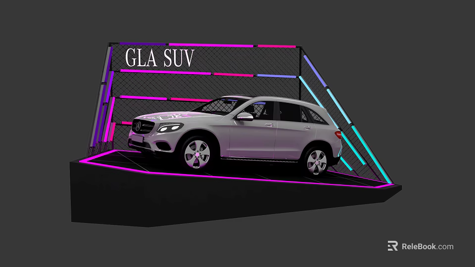 Modern Display Shelf Showcasing CLA SUV with Purple Blue Lighting 3d model 