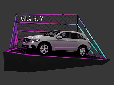 Modern Display Shelf Showcasing CLA SUV with Purple Blue Lighting 3d model