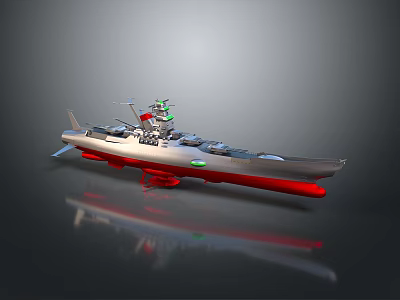 Detailed Military Warship 3D Model Featuring Silver Red Hull And Missile Weapon System 3d model