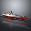 Detailed Military Warship 3D Model Featuring Silver Red Hull And Missile Weapon System