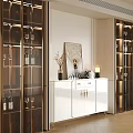Modern Console Cabinet Sideboard With Glass Doors Gold Accents And Mirror Decor