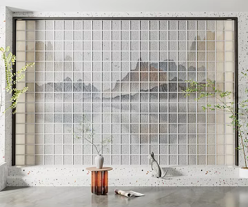 Modern background wall art glass wall partition 3d model