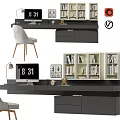 Modern Home Office Workspace With Desk Computer Bookshelf Chair And Clock