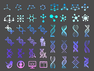 Scientific Biological Medical Icon Set With Molecular Structures DNA Helix And Human Figure Icons 3d model