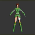 Game Movie Character With Red Hair Green Armor Outfit And Leg Bandage Design