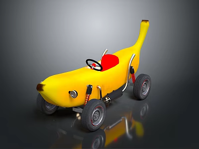 Children Playing With Banana Shaped Toy Car Featuring Red Seat And Black Steering Wheel 3d model