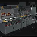 Commercial Kitchen Equipment With Multiple Compartments Storage Cabinets And Work Surfaces 3d model