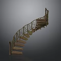 Building Spiral Staircase Design With Wooden Steps And Metal Railings Structure