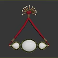 Traditional Headpiece with Red Ribbons Top Pearl Ornament Central Large Gemstone and Side Small Gemstones