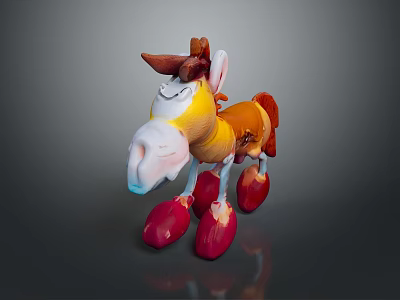 Colorful Cartoon Style Horse Plush Toy with Red Paws and White Nose 3d model