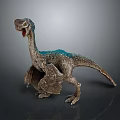 Detailed Reptile Dinosaur Model With Blue Green Brown Open Mouth Standing Pose On Gray Background