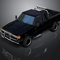 Black Single Cab Pickup Truck With Roof Rack And Off Road Tires