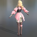 Game Movie Character with Blonde Hair Pink Black Top White Pants Brown Boots Ribbon Details