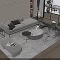 Modern Fabric Sofa And Coffee Table Set With Beige Area Rug Ottoman And Large Window View