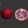 Red Whole And Half Pomegranate With Seeds On Dark Background Reflection 3d model