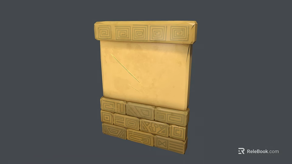 Yellow Decorative Wall Panel With Geometric Pattern And Brick Base Design 3d model 