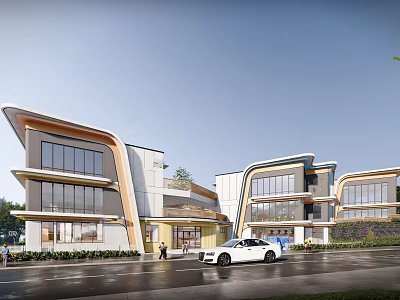 Modern Multistory School Building Exterior With Curved Roof And Glass Windows 3d model